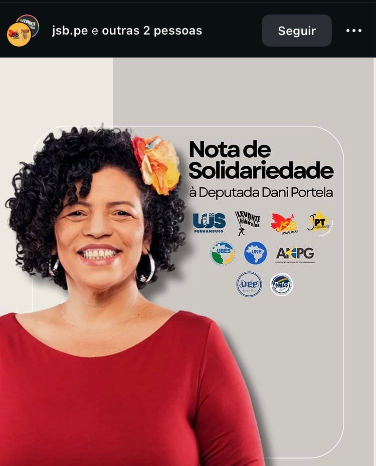 Juventudes de PSB, PT e PCdoB divulgam nota de solidariedade à deputada Dani Portela